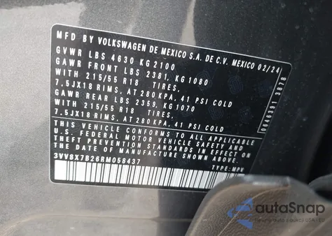 2024 Volkswagen Taos 1.5T S z USA, uszkodzony, nr VIN 3VV8X7B26RM058437